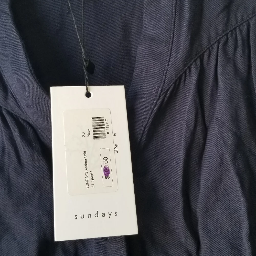 Sundays Andrea Long Sleeve Twill Top In Navy Size XS - Picture 7 of 13